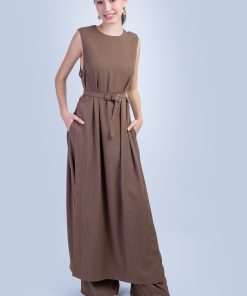 Brown Sleeveless Long Tunic