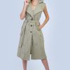 Khaki Laser Cut Trench Coat Dress