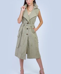Khaki Laser Cut Trench Coat Dress