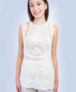 Natural Appliqué Lace Overlay Top