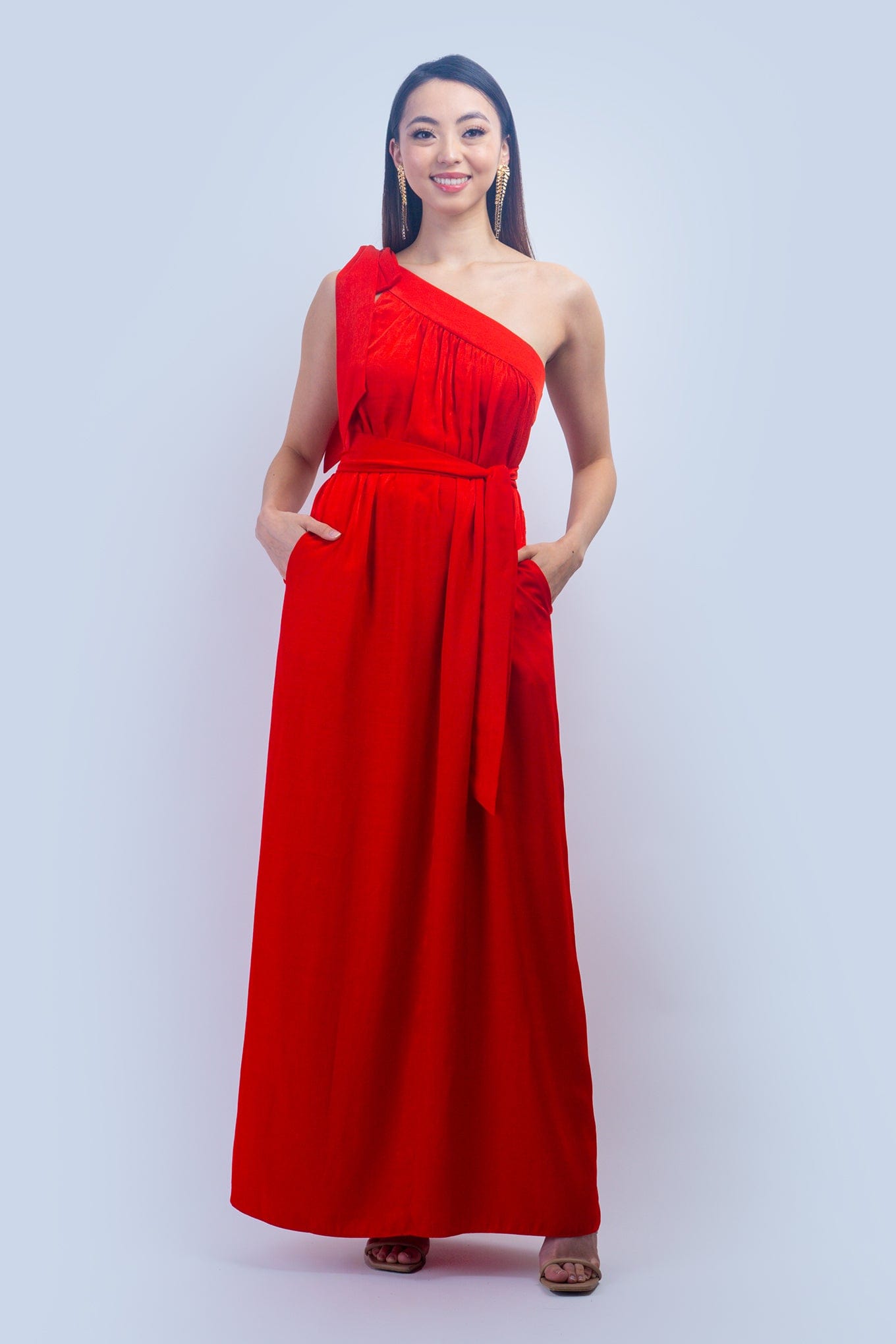 Red One Shoulder Relax Maxi Dress