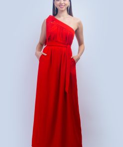 Red One Shoulder Relax Maxi Dress