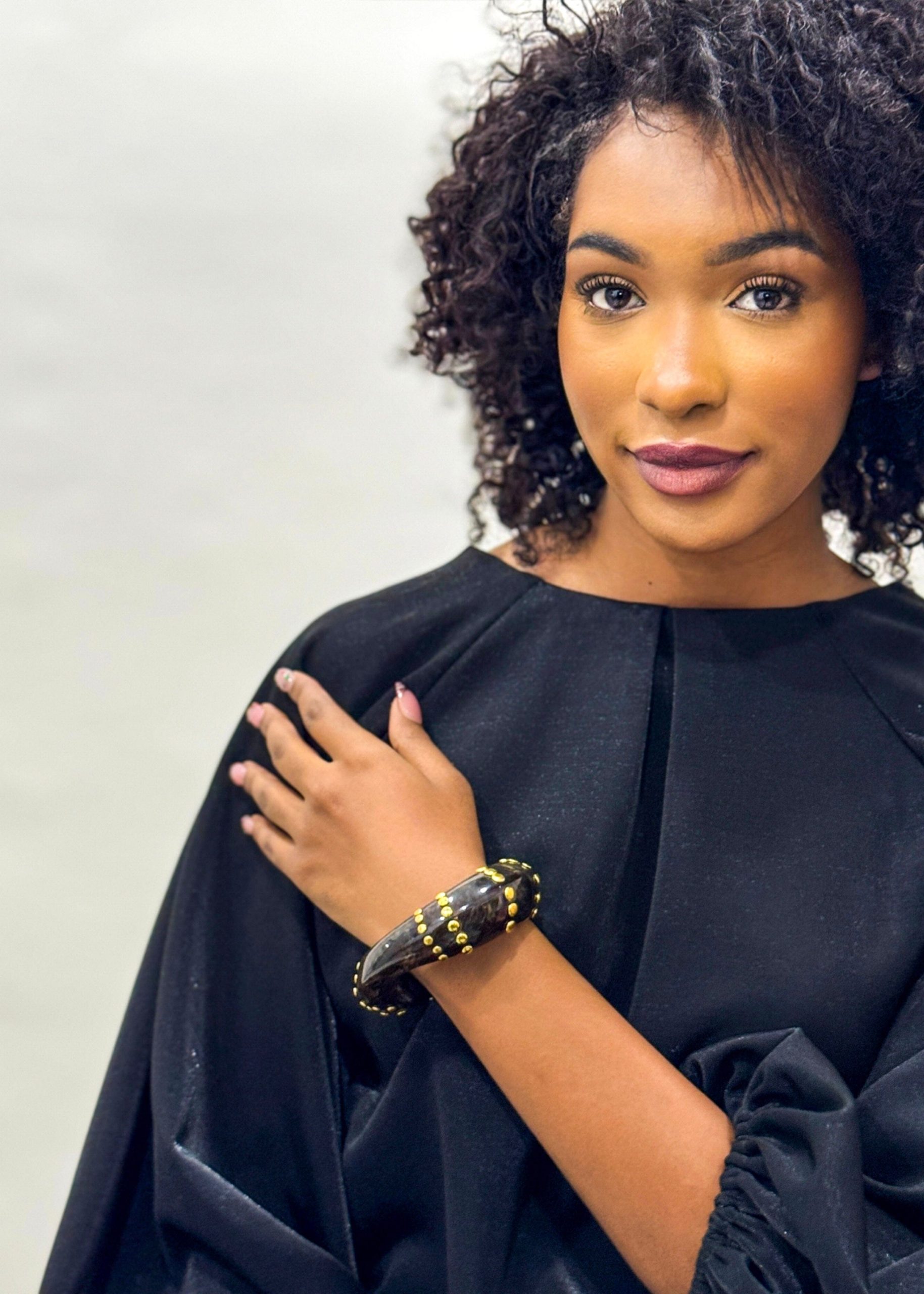 Brown Inner Gold Rivet Resin Bracelet