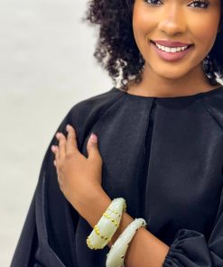 Ivory Inner Silver Rivet Resin Bracelet