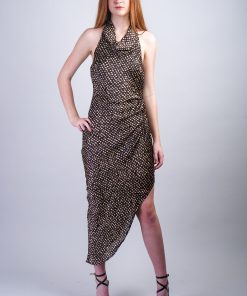 Brown Ivory Polka Dot Halter Dress