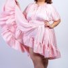 Pink Ruffle Hem Shift Dress