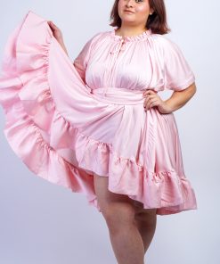 Pink Ruffle Hem Shift Dress