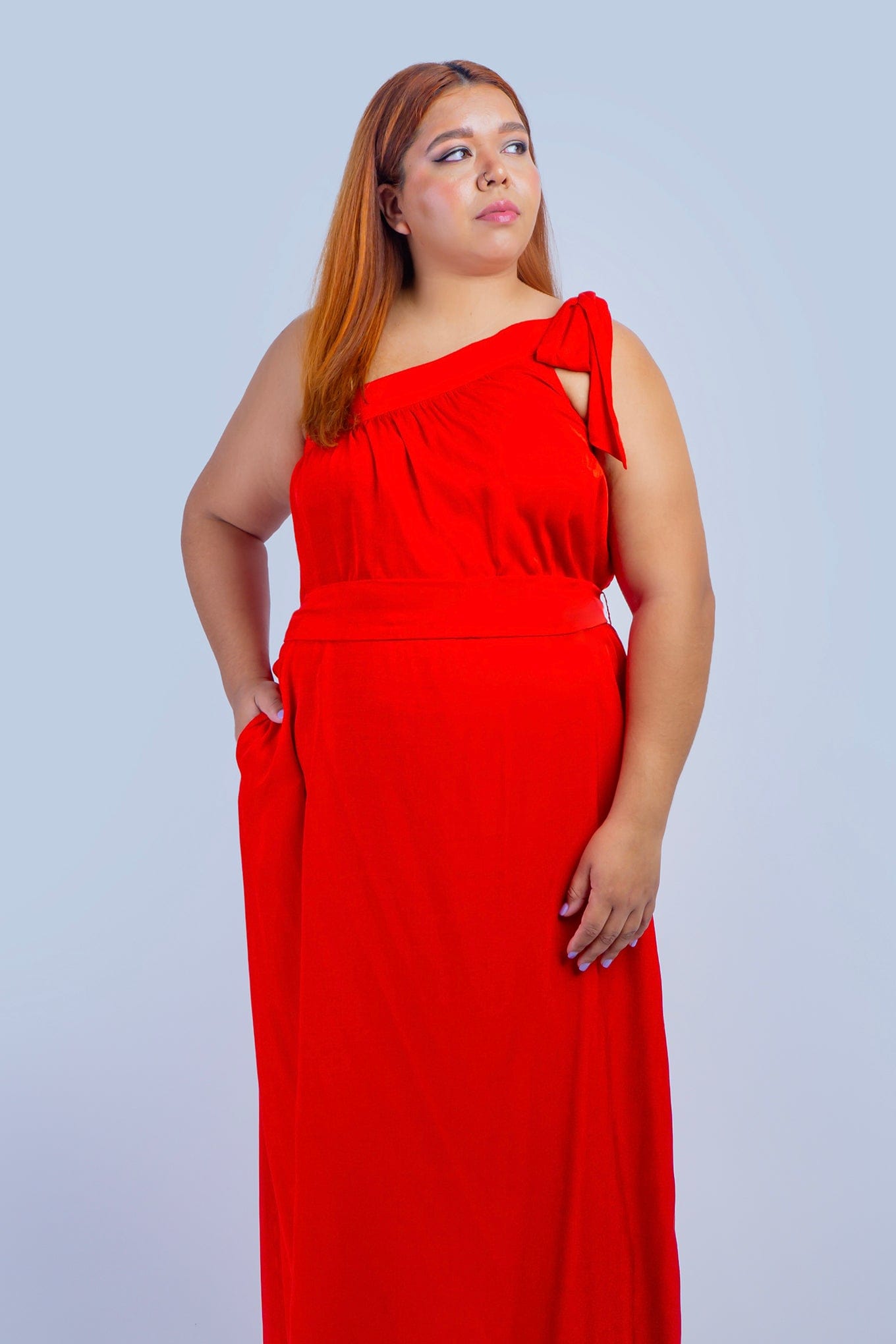 Red One Shoulder Relax Maxi Dress - Image 2