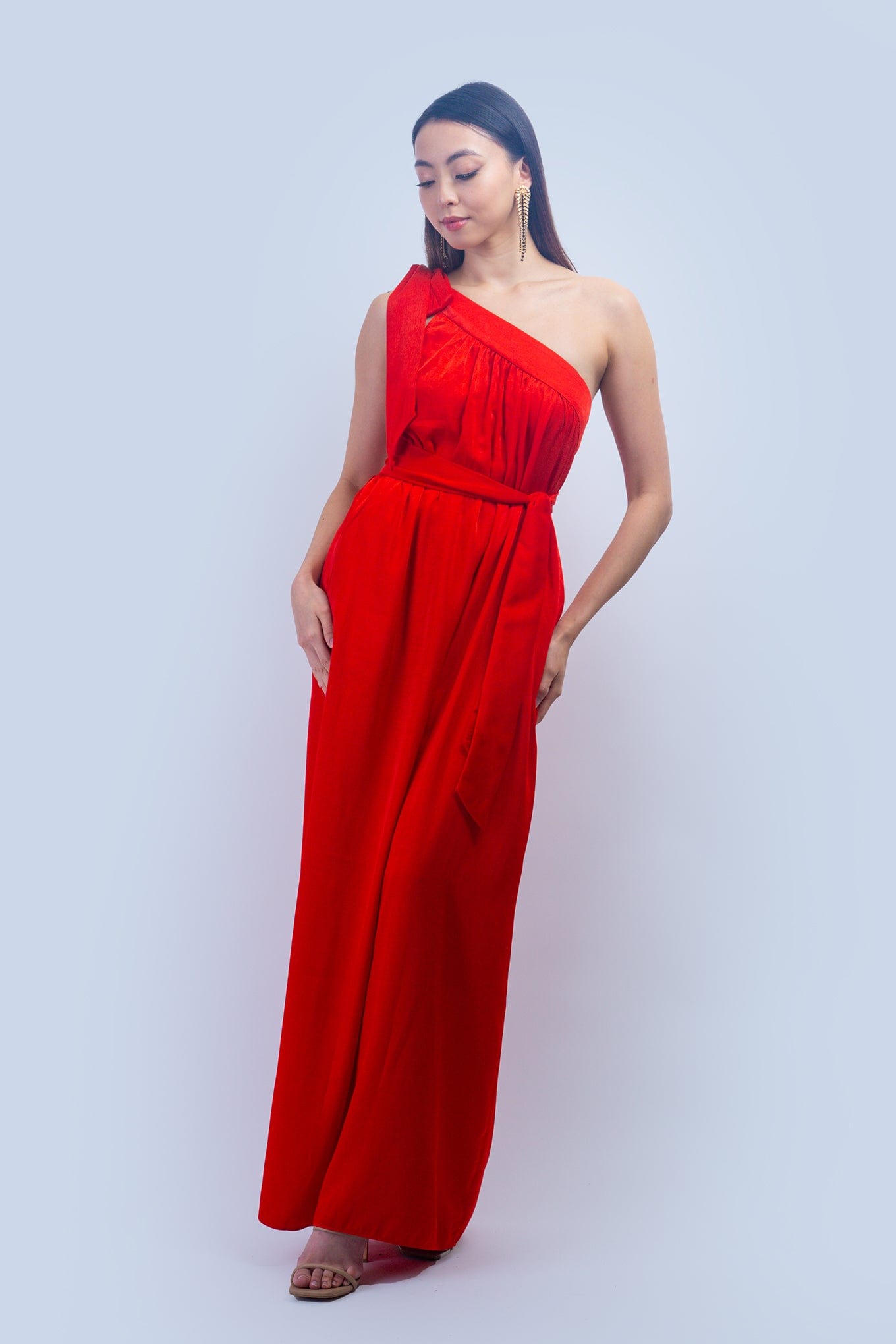 Red One Shoulder Relax Maxi Dress - Image 3