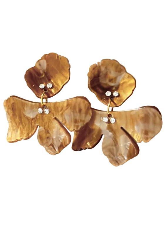 Coffee Color Acrylic Petal Earrings