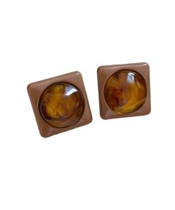 Brown Square Acrylic Round Earrings
