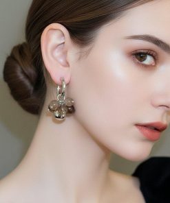 Silver Acrylic Beaded Hoop Earrings