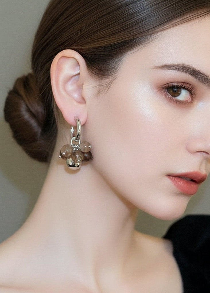 Silver Acrylic Beaded Hoop Earrings