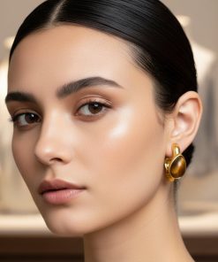 Gold Copper Tiger Eye Teardrop Earrings