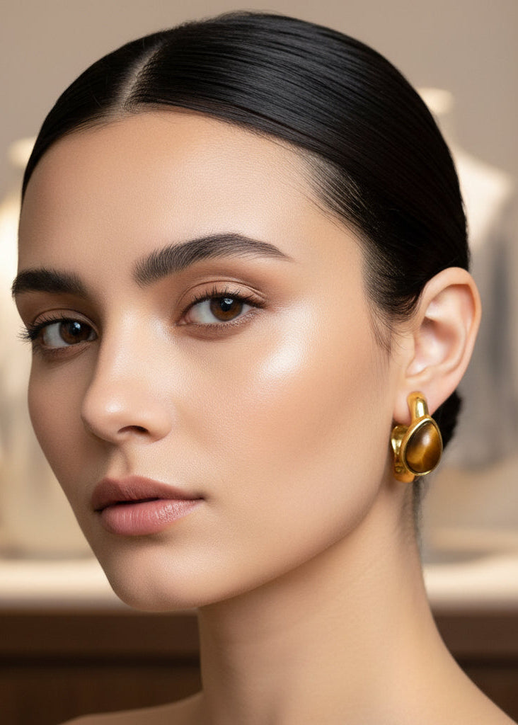 Gold Copper Tiger Eye Teardrop Earrings