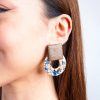Beige Acrylic Brown Wood Earrings