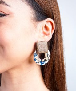 Beige Acrylic Brown Wood Earrings