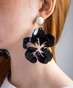 Black Resin Flower Earrings