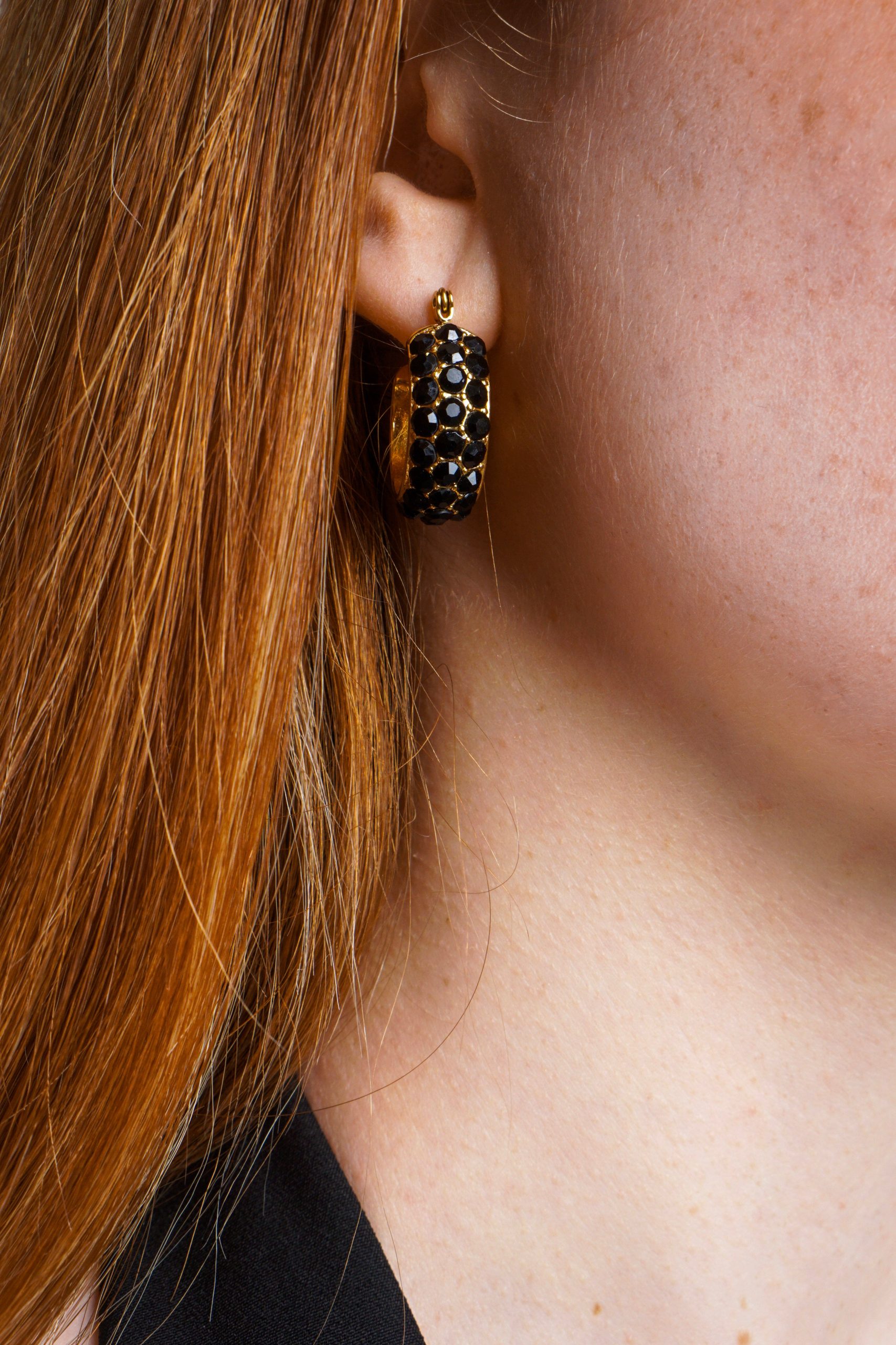Black Rhinestone Gold Earrings