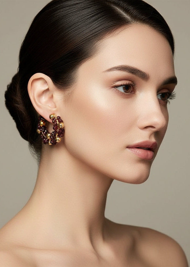 Gold Copper Gravel Beaded Earrings