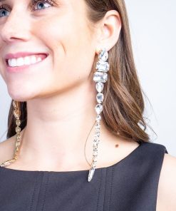 Gold/Clear Big Crystal Linked Drop Earring