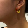 Gold & Red Crystal C-Shaped Earrings