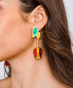 Red & Green Tulip Resin Flower Earrings