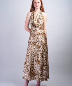 Brown Cowl Halter Gown