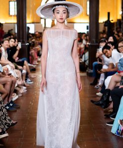 White Lace Pleated Tulle Gown