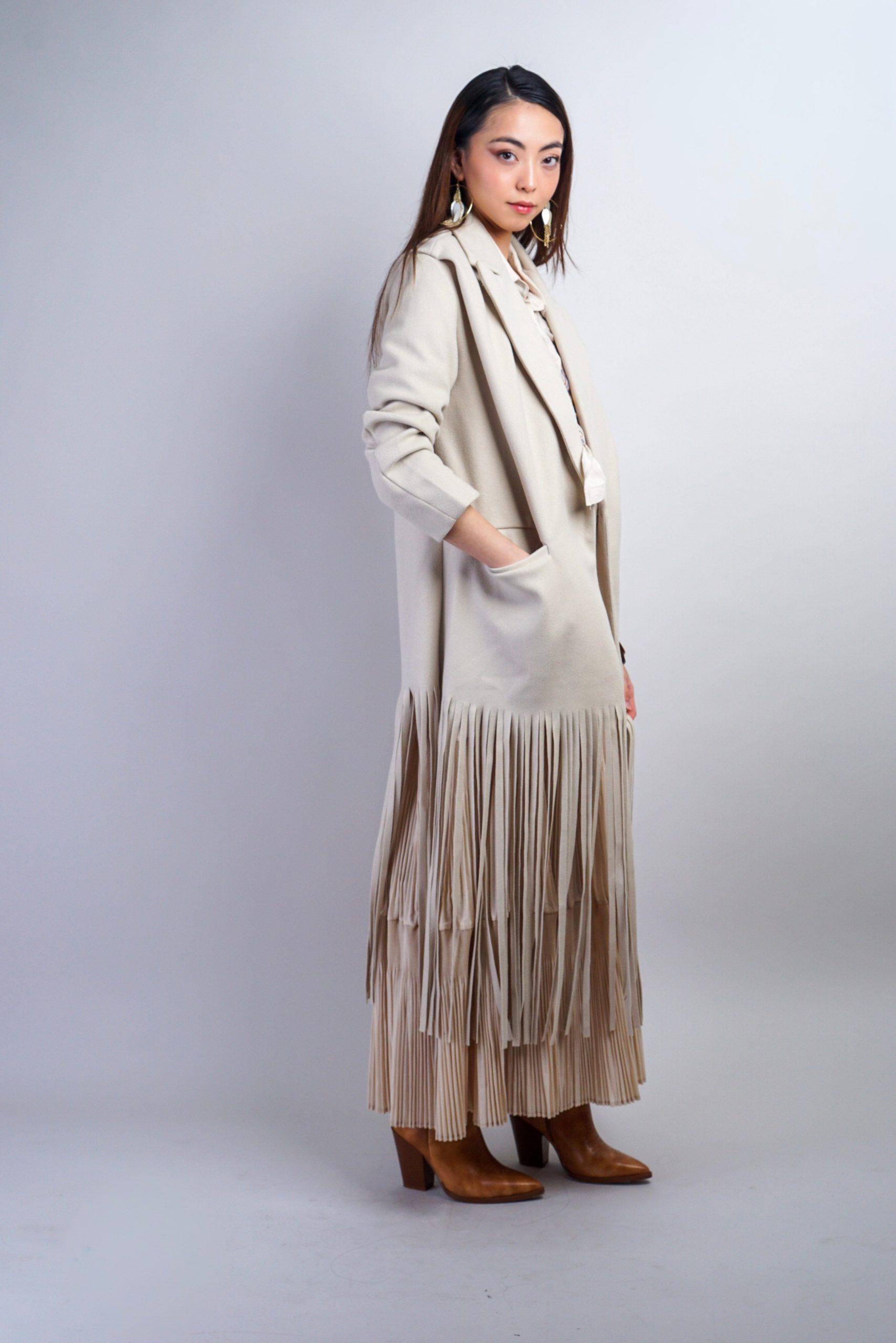 Beige Fringe Coat Jacket - Image 3