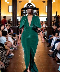 Green Luxe Sheen Short Black Trim Tassels Cape Jacket