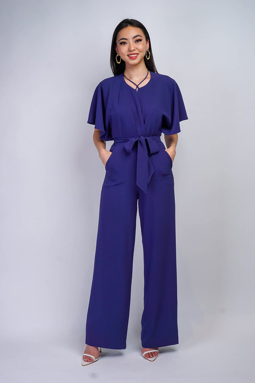 Bluebonnet Pleated Wrap Necee Jumpsuit