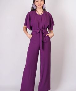 Eggplant Pleated Wrap Necee Jumpsuit