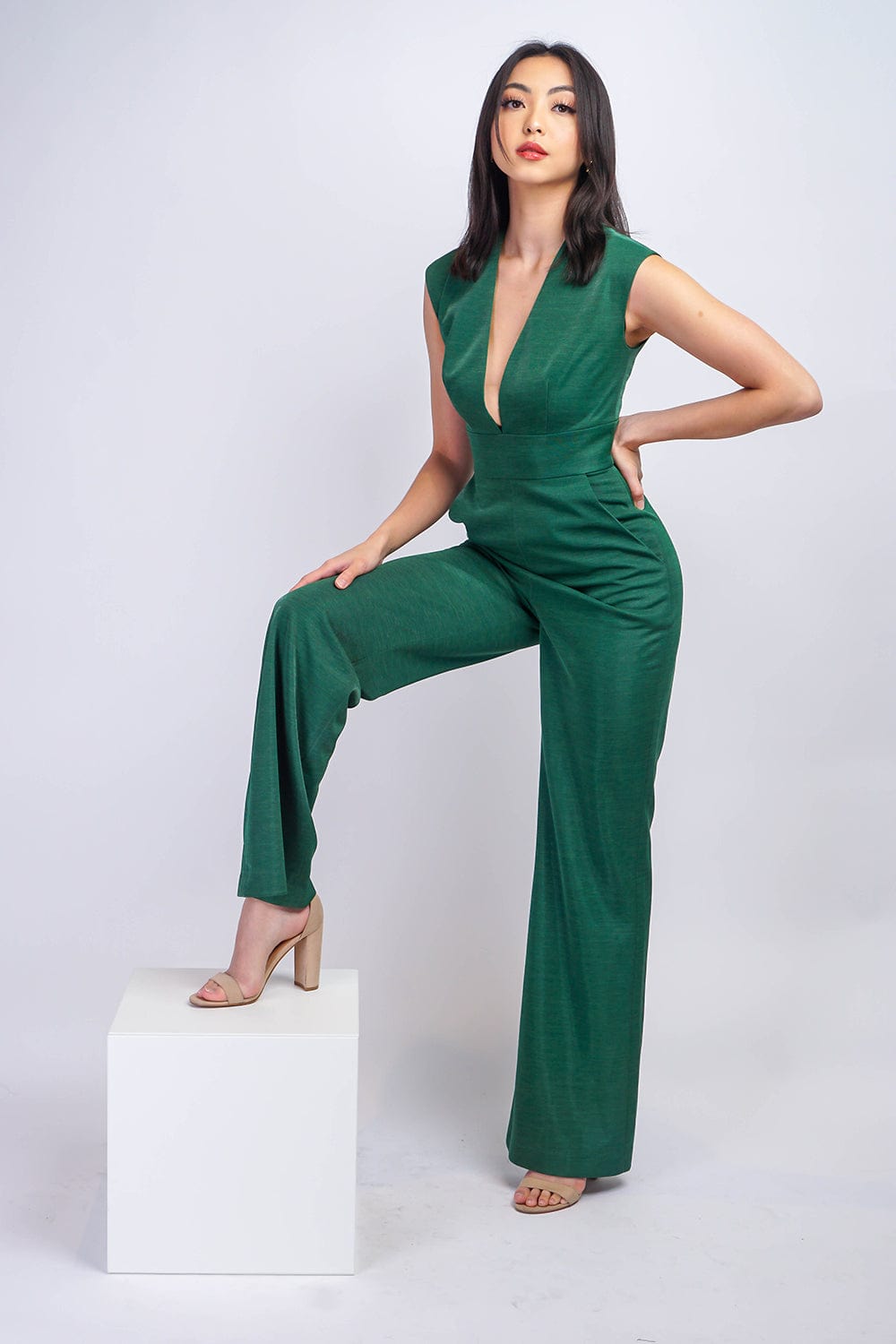 Emerald Luxe Sheen V Neck Aiden Jumpsuit - Image 4