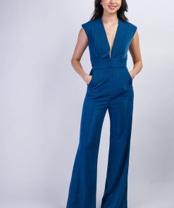 Sapphire Blue Luxe V Neck Aiden Jumpsuit