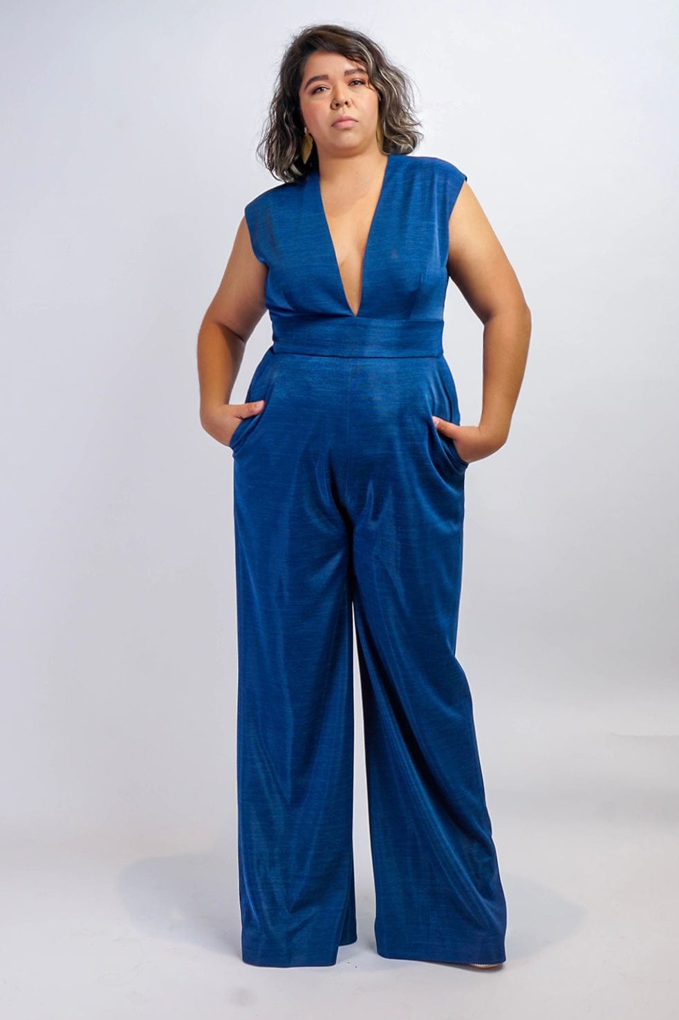Sapphire Blue Luxe V Neck Aiden Jumpsuit - Image 4