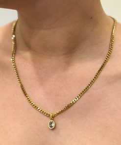 Gold Oval Zircon Long Necklace