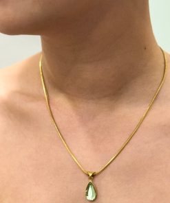 Gold Sage Zircon Oval Chain Necklace