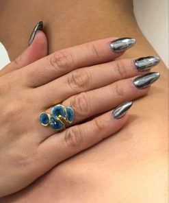 Blue Gold Curly Ring