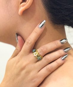 Green Beaded Flower Ring