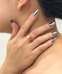 Red Beaded Flower Ring