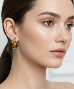 Silver Copper Tiger Eye Teardrop Earrings