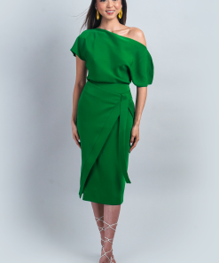 Green Misha Wrapped Midi Skirt