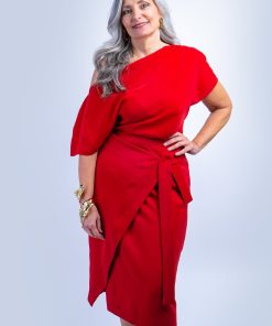 Red Misha Wrapped Midi Skirt