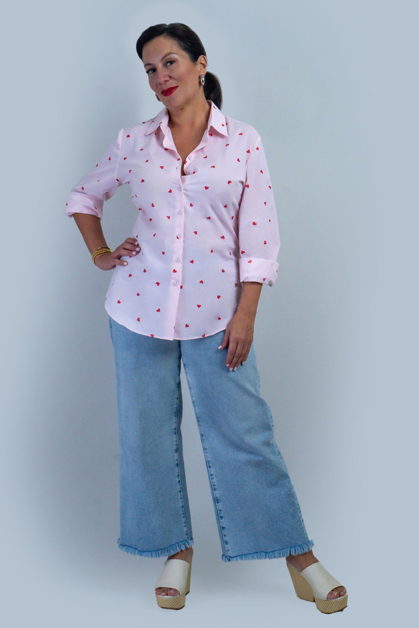 Red Heart Stripe Cotton Dress Jennifer Shirt