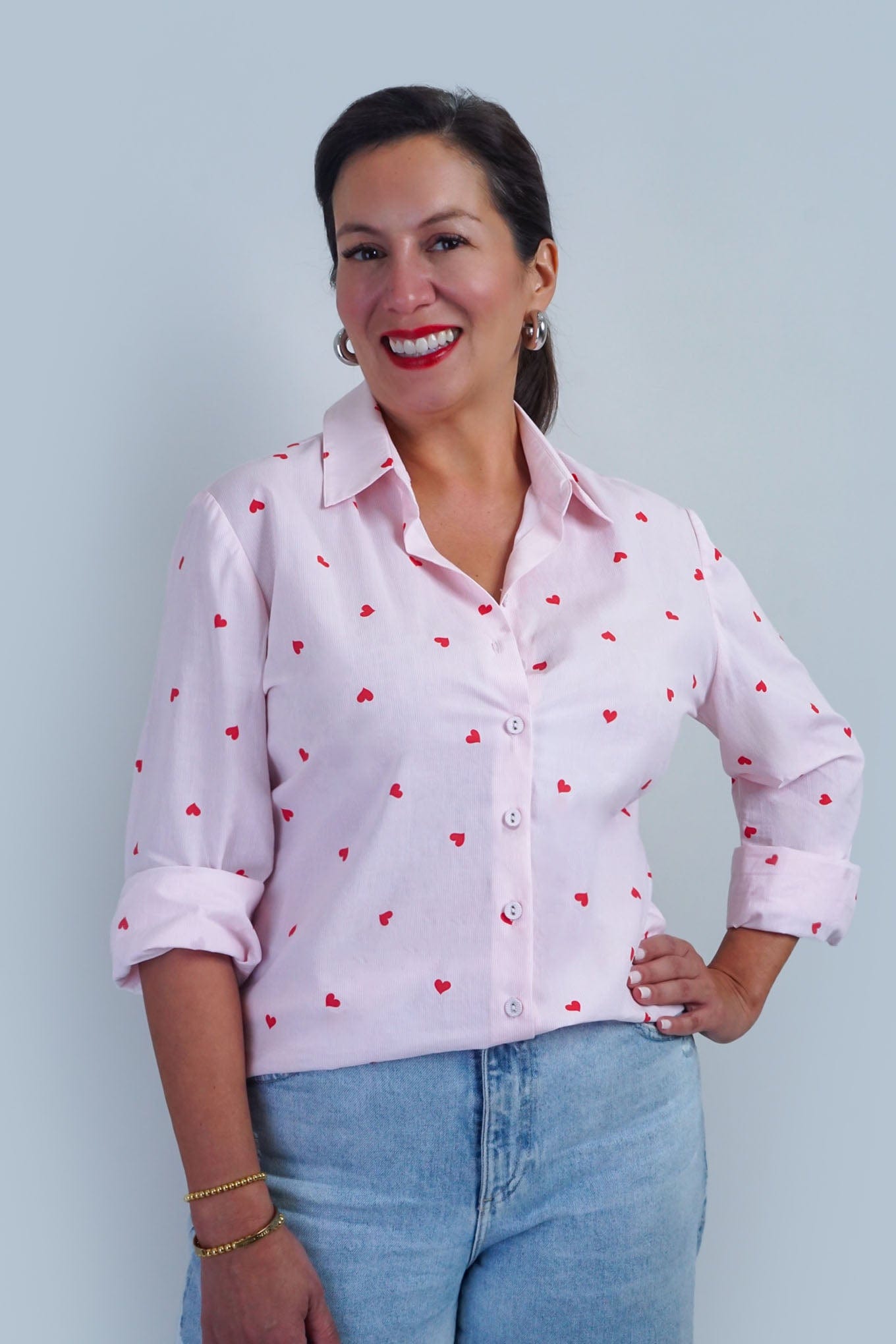 Red Heart Stripe Cotton Dress Jennifer Shirt - Image 4