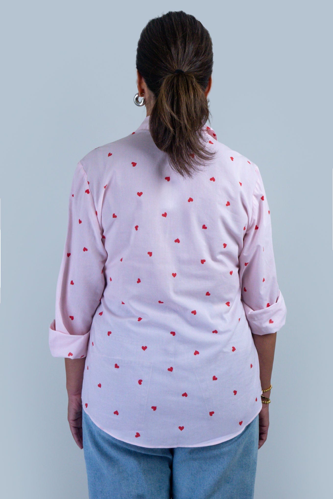 Red Heart Stripe Cotton Dress Jennifer Shirt - Image 3