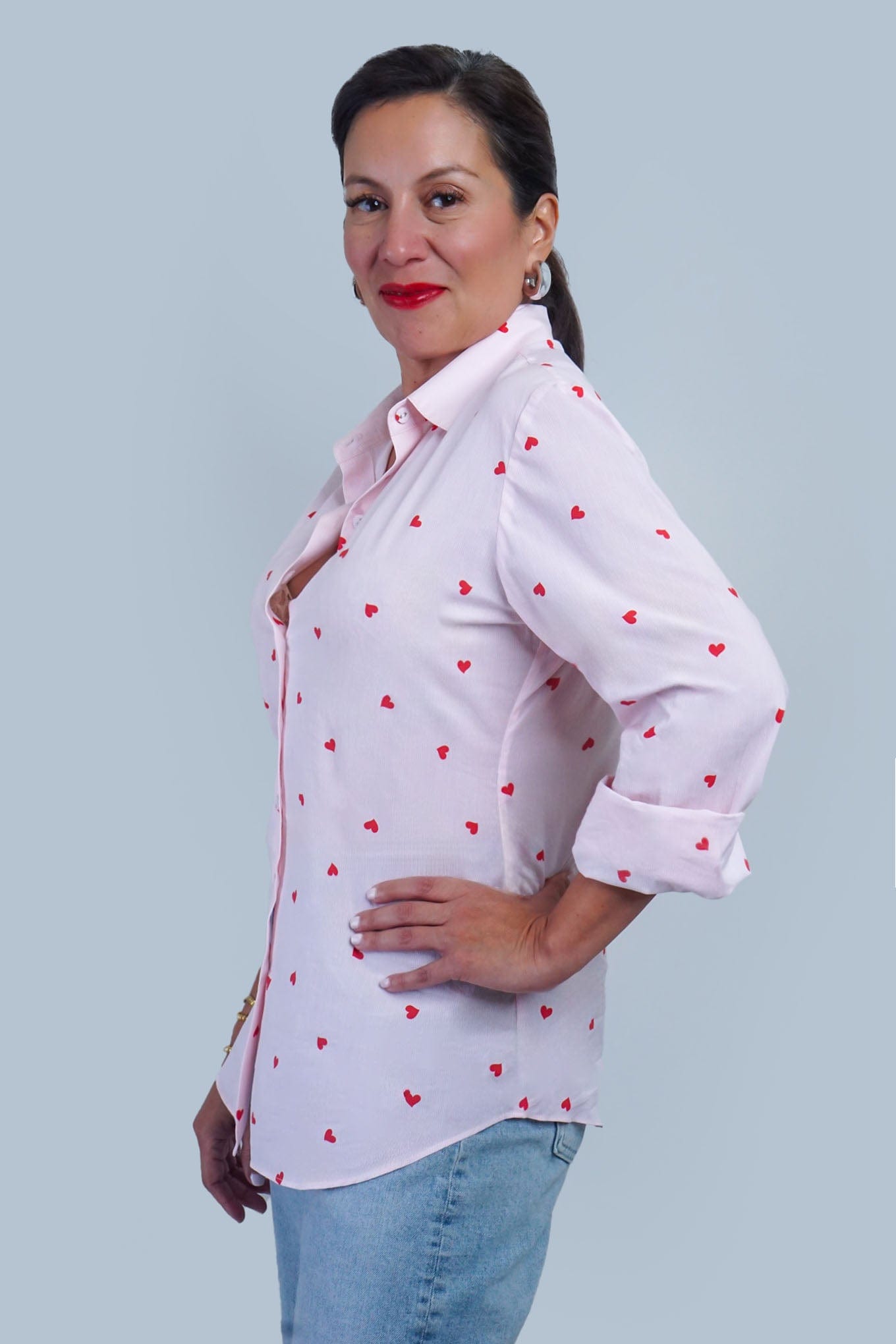 Red Heart Stripe Cotton Dress Jennifer Shirt - Image 2